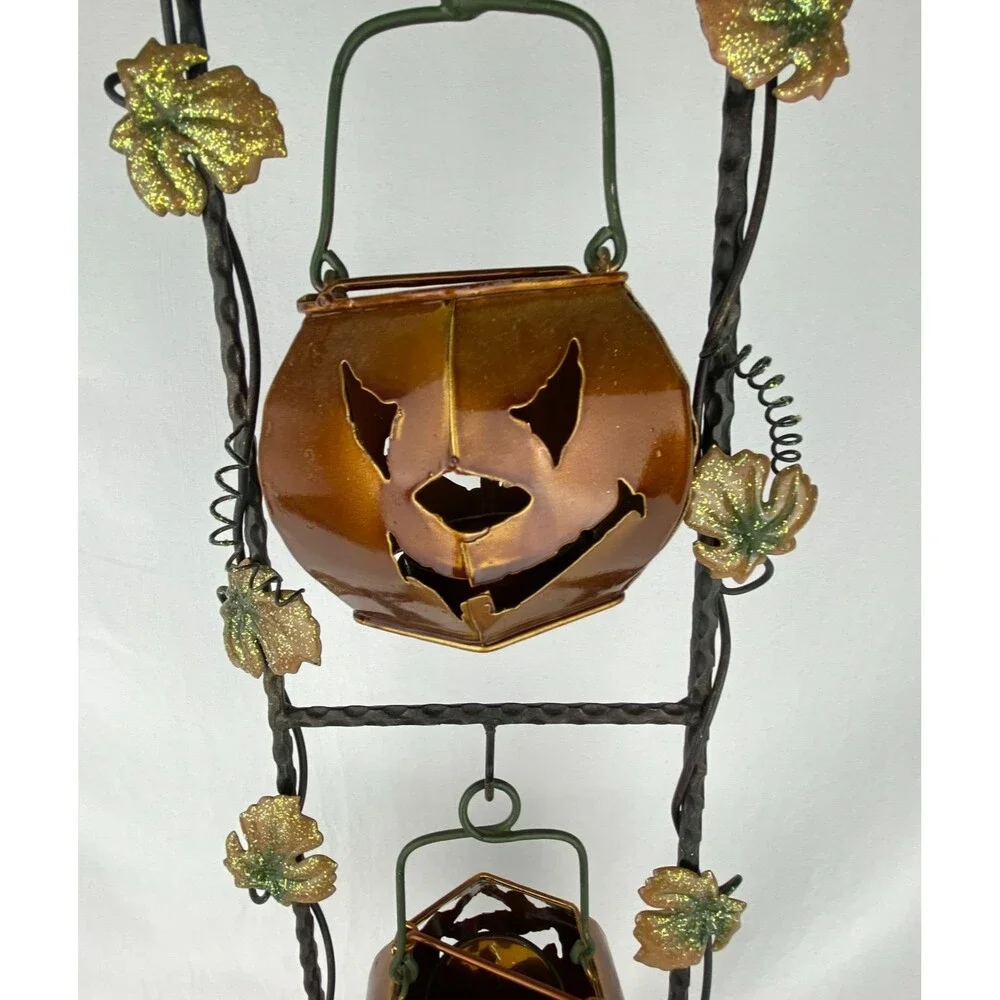 Metal Two Tier Jack-o-Lantern Pumpkin Candle Votive Tea Light Holder 22